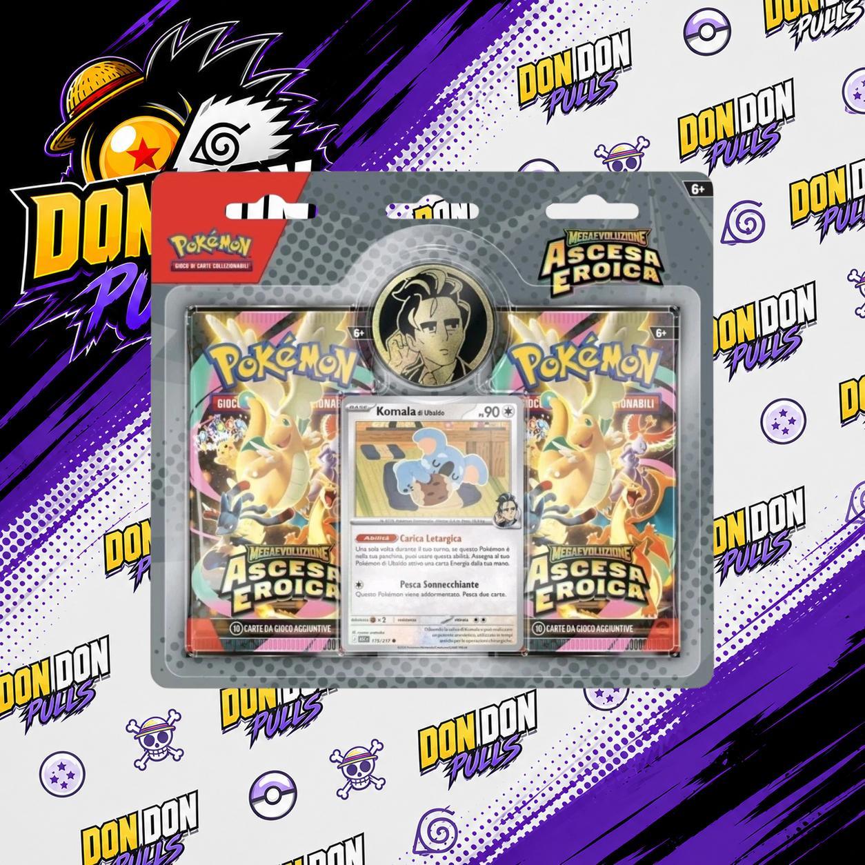 Blister 2 Buste Ascesa Eroica - Edizione Megasviluppo con Komala e Pikachu - Gioco di Carte Collezionabili